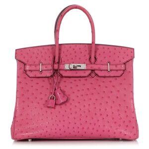 Pink Leather Bag H rose tyrien extreme FUCHSIA OSTRICH embossed BIRKIN 30 GHW